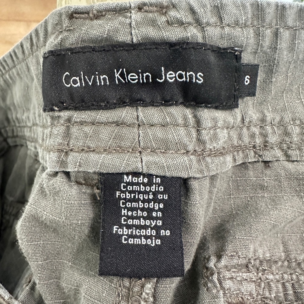 Calvin Klein Jeans Capri Pants Grey Olive‎ Cotton Utility Slub Cropped Size 6 - Picture 7 of 12